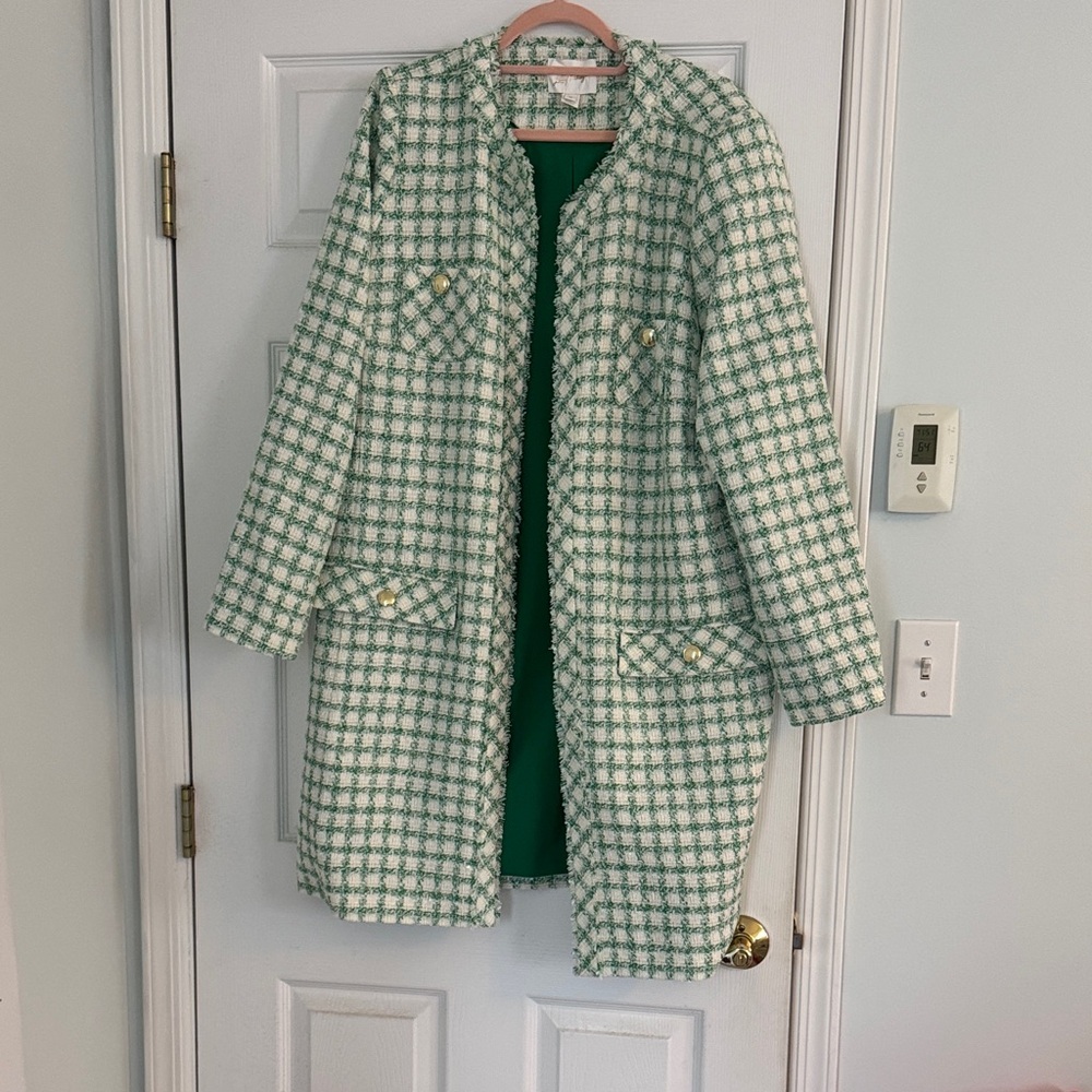 Lilly Pulitzer Green and White Boucle Coat
